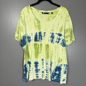 Carole Little Hippie Yellow & Blue Tie Dye T-Shirt - Size 1X - Women's Plus Size